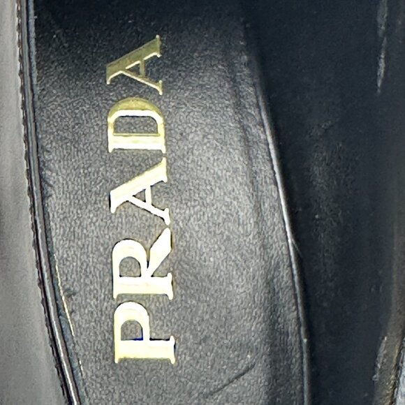 PRADA 35 Triangle Logo Leather Pumps Heels Loafers Shoes Black - Picture 10 of 13